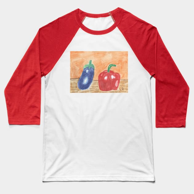 Eggplant and Sweet Pepper Baseball T-Shirt by Mila-Ola_Art